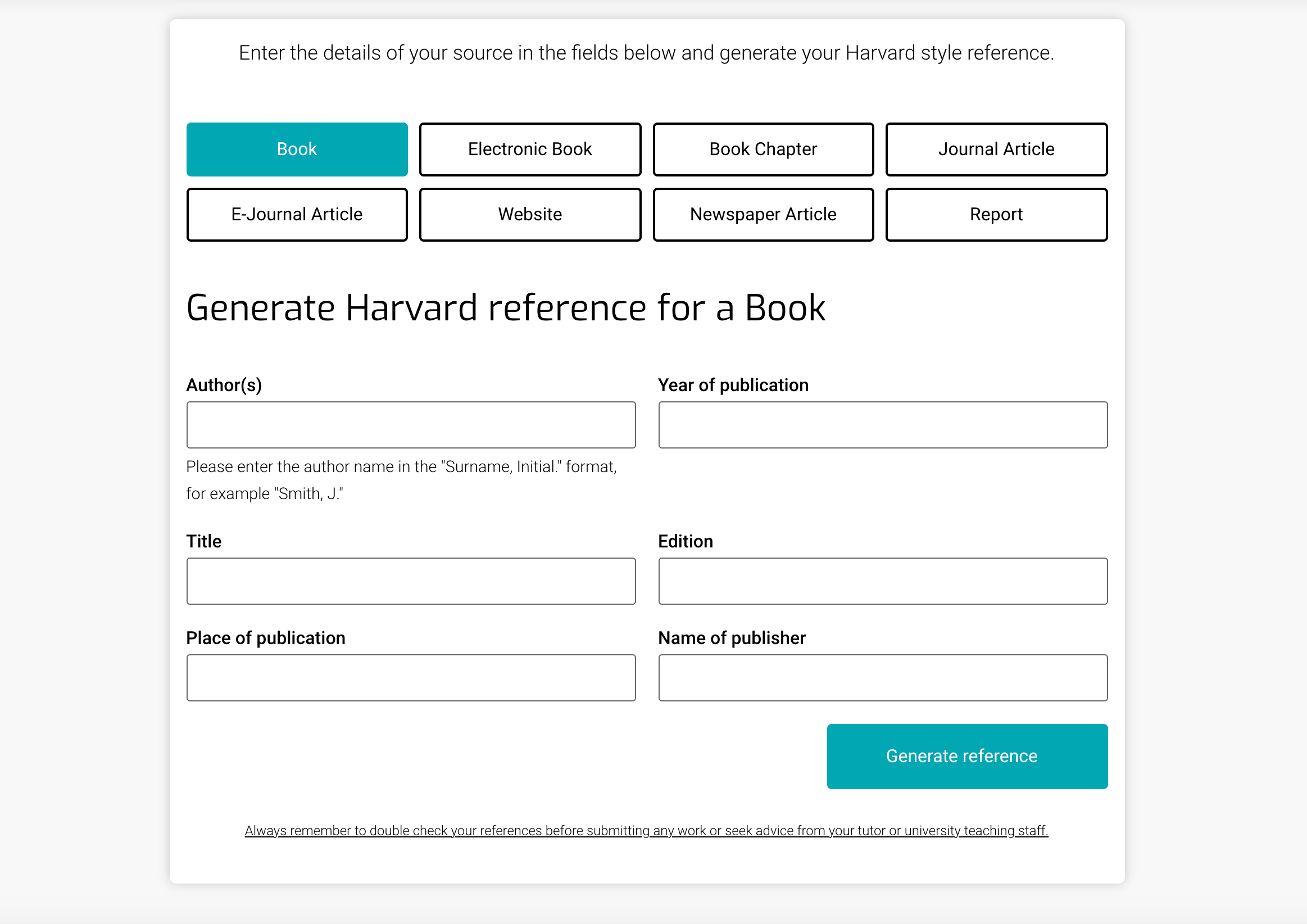 Free Referencing Generator - Harvard Style